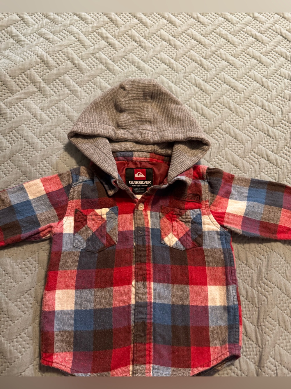 Quiksilver Red Blue Brown Plaid Hooded Button-Down Shirt